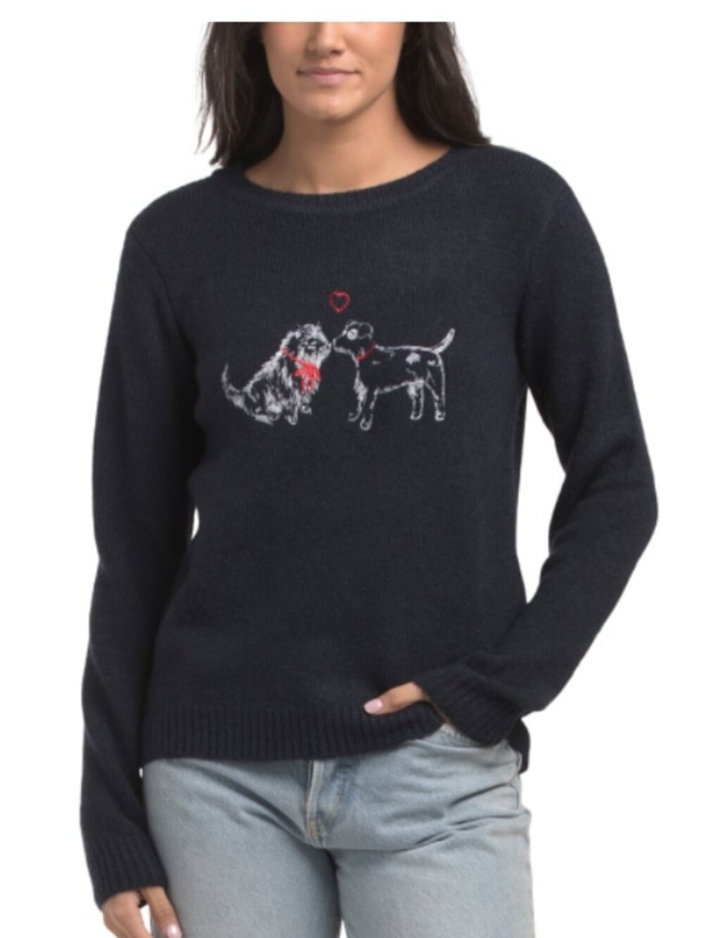 NWT CUPCAKES & CASHMERE Puppy Love Black Women's Embroidered Sweater